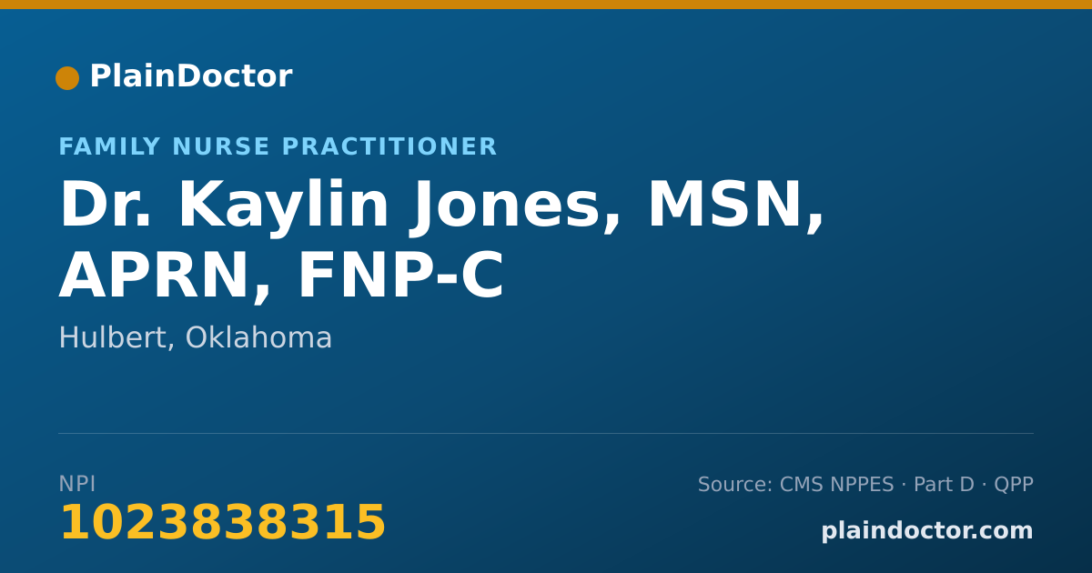 Shareable card for Kaylin Jones, MSN, APRN, FNP-C - Family Nurse Practitioner, Hulbert, OK