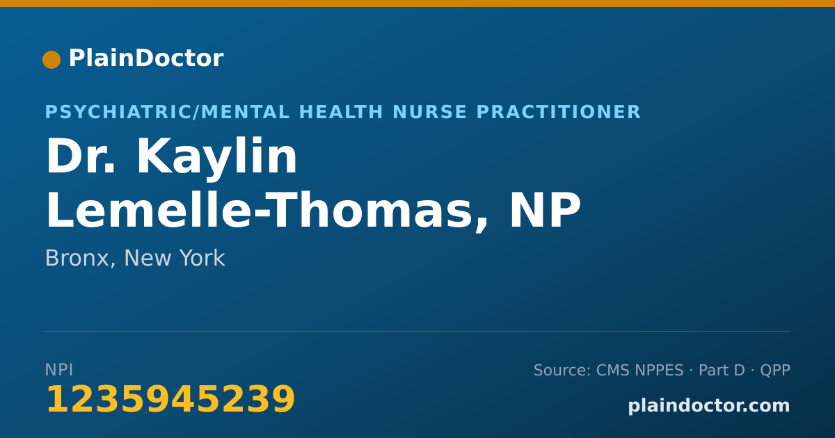 Shareable card for Kaylin Lemelle-Thomas, NP - Psychiatric/Mental Health Nurse Practitioner, Bronx, NY