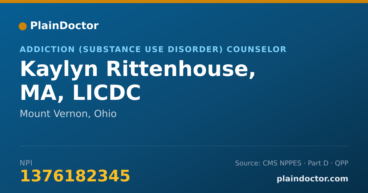 Shareable card for Kaylyn Rittenhouse, MA, LICDC - Addiction (Substance Use Disorder) Counselor, Mount Vernon, OH