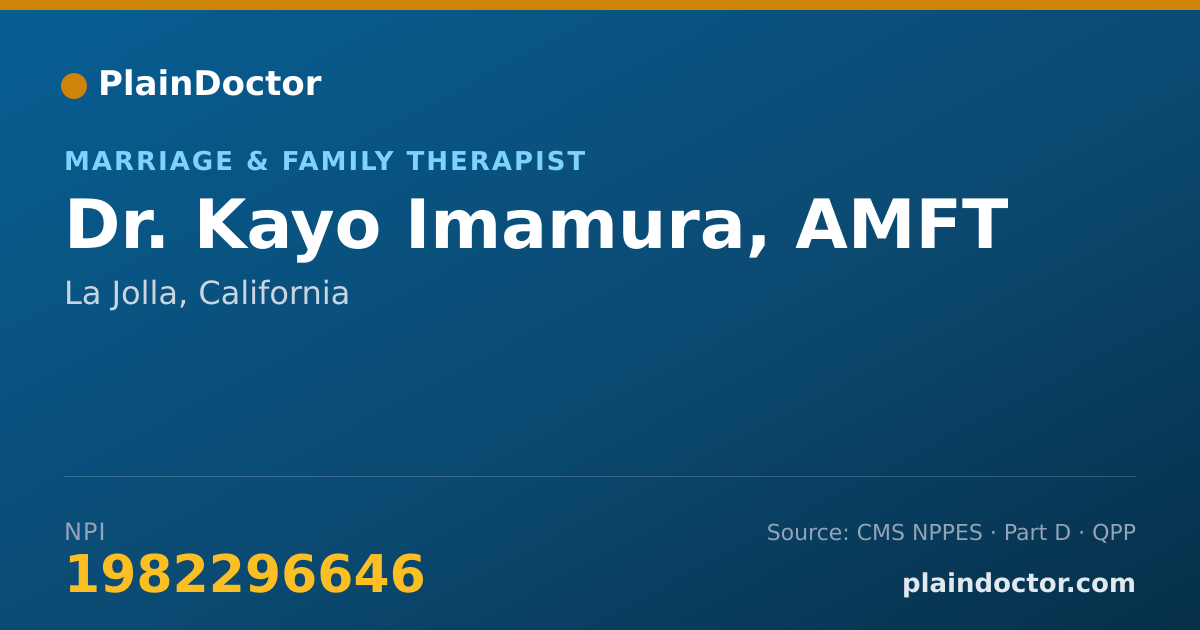Shareable card for Kayo Imamura, AMFT - Marriage & Family Therapist, La Jolla, CA