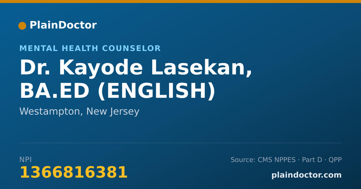 Shareable card for Kayode Lasekan, BA.ED (ENGLISH) - Mental Health Counselor, Westampton, NJ