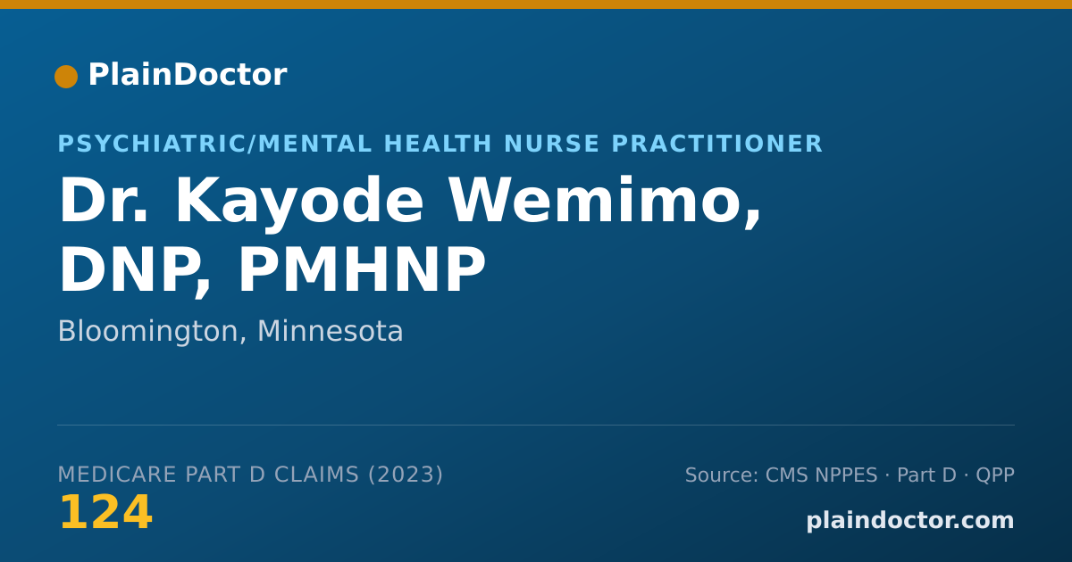 Shareable card for Kayode Wemimo, DNP, PMHNP - Psychiatric/Mental Health Nurse Practitioner, Bloomington, MN