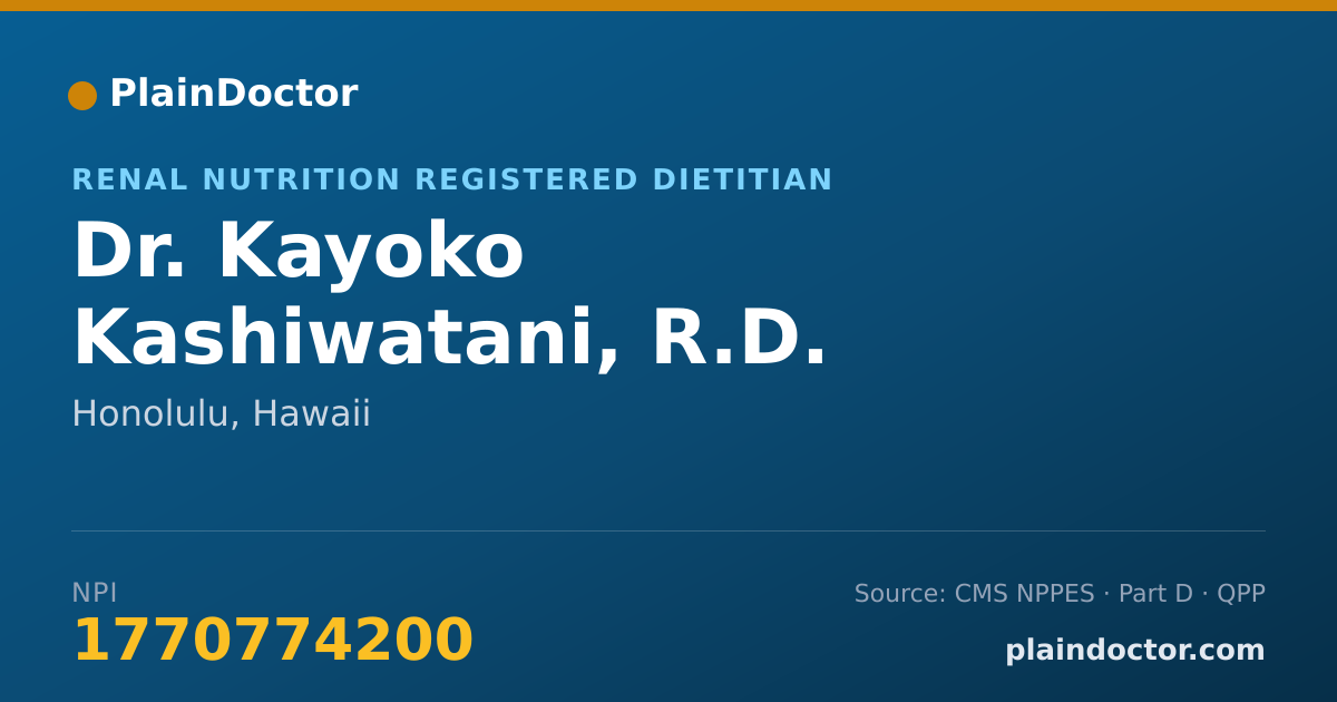 Shareable card for Kayoko Kashiwatani, R.D. - Renal Nutrition Registered Dietitian, Honolulu, HI