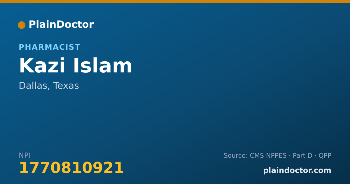 Shareable card for Kazi Islam - Pharmacist, Dallas, TX