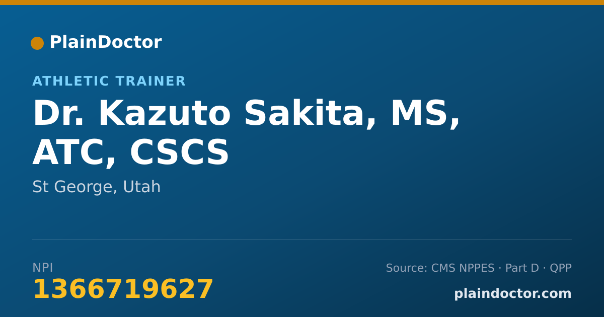 Shareable card for Kazuto Sakita, MS, ATC, CSCS - Athletic Trainer, St George, UT