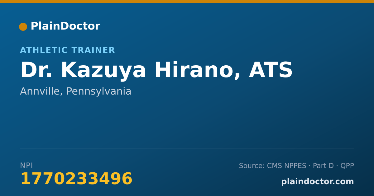 Shareable card for Kazuya Hirano, ATS - Athletic Trainer, Annville, PA