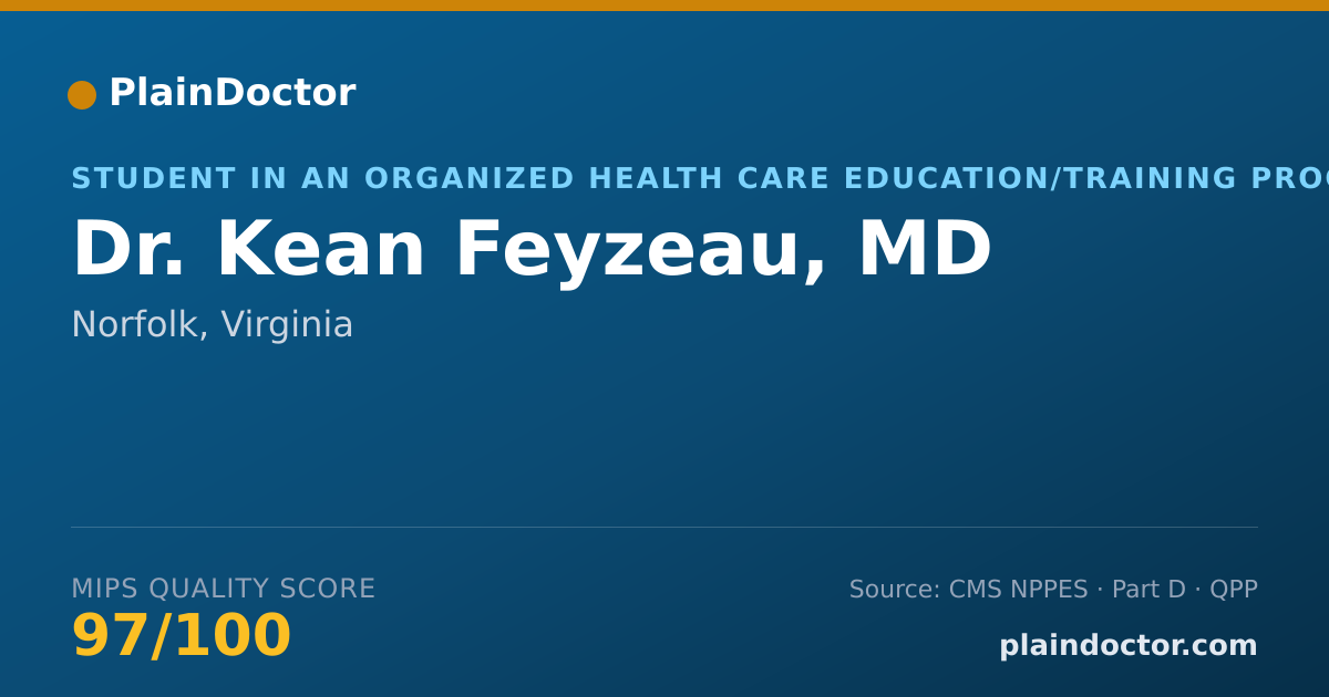Shareable card for Kean Feyzeau, MD - Student in an Organized Health Care Education/Training Program, Norfolk, VA
