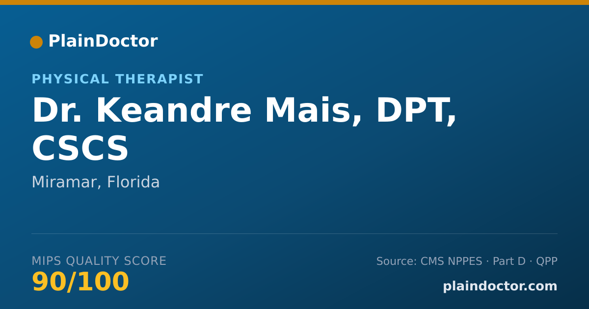 Shareable card for Keandre Mais, DPT, CSCS - Physical Therapist, Miramar, FL