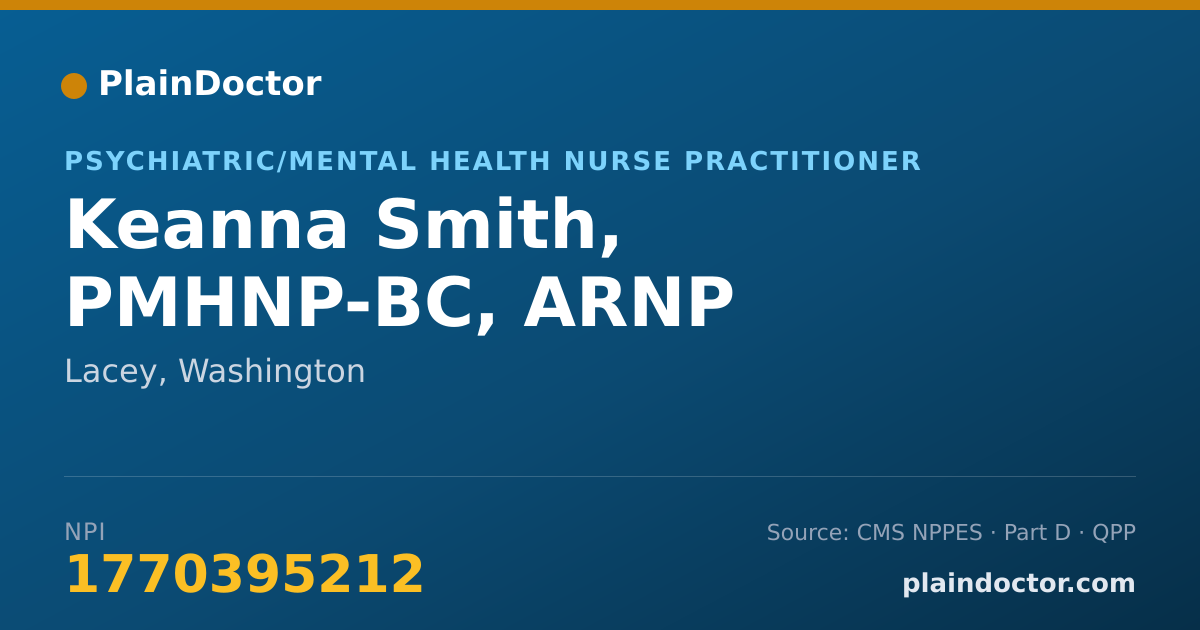 Shareable card for Keanna Smith, PMHNP-BC, ARNP - Psychiatric/Mental Health Nurse Practitioner, Lacey, WA