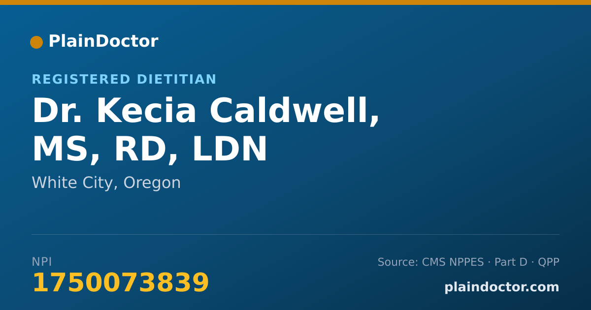 Shareable card for Kecia Caldwell, MS, RD, LDN - Registered Dietitian, White City, OR