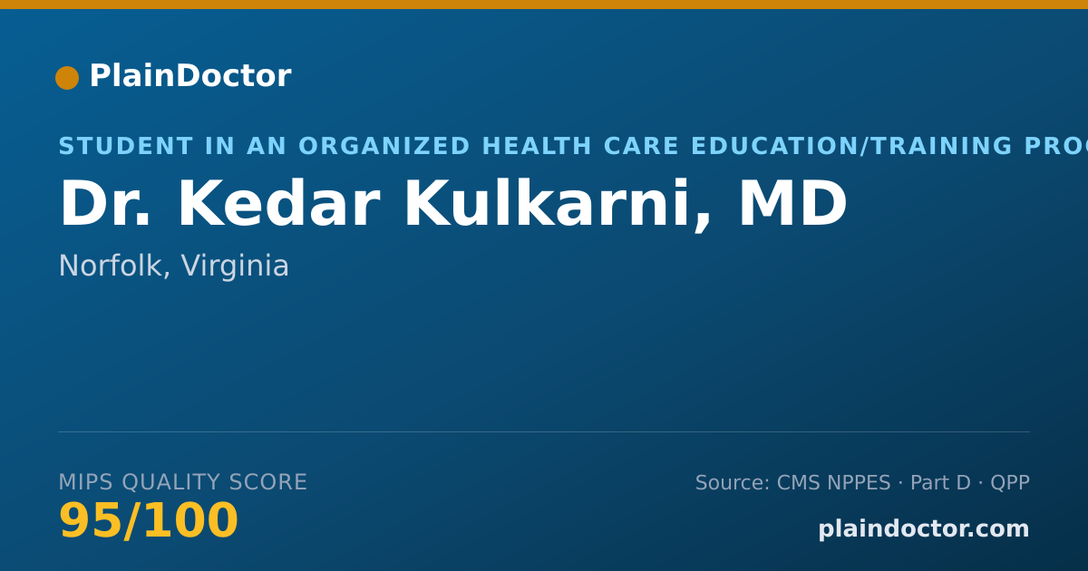 Shareable card for Kedar Kulkarni, MD - Student in an Organized Health Care Education/Training Program, Norfolk, VA