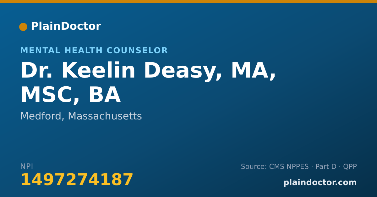 Shareable card for Keelin Deasy, MA, MSC, BA - Mental Health Counselor, Medford, MA