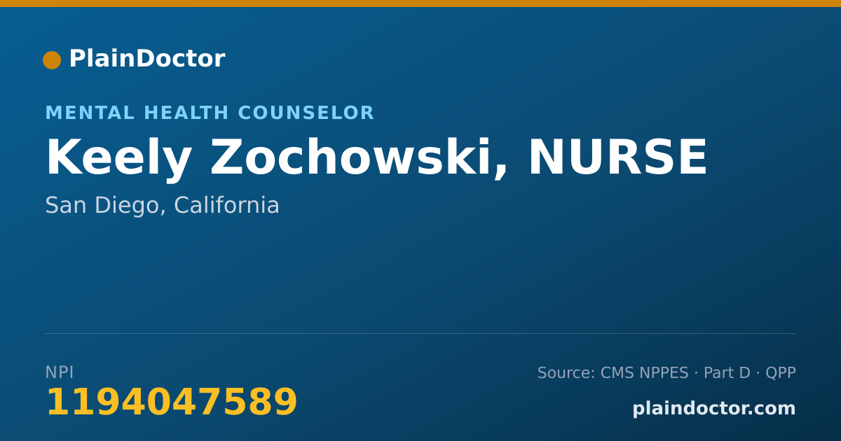 Shareable card for Keely Zochowski, NURSE - Mental Health Counselor, San Diego, CA