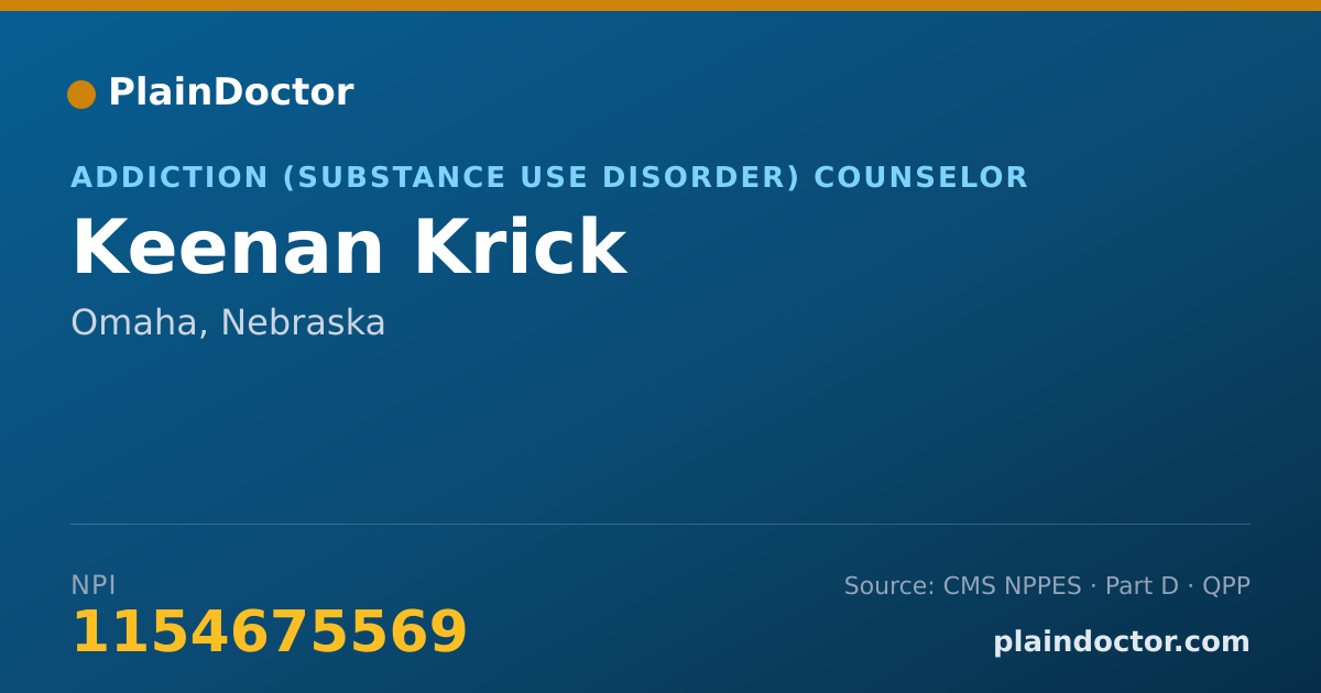 Shareable card for Keenan Krick - Addiction (Substance Use Disorder) Counselor, Omaha, NE
