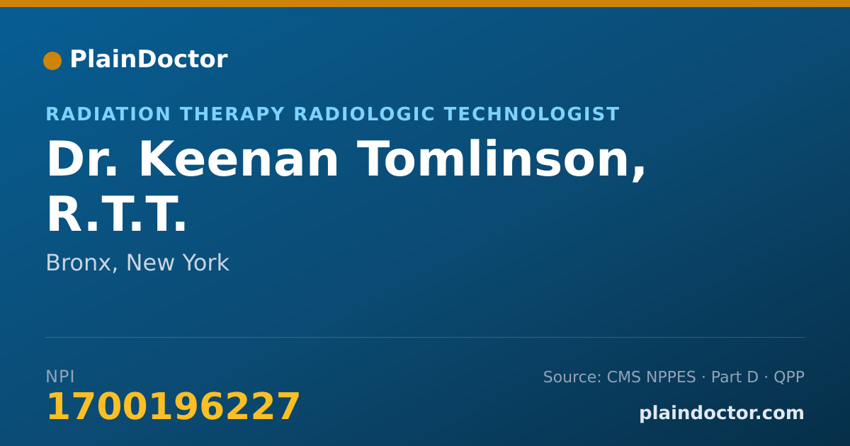 Shareable card for Keenan Tomlinson, R.T.T. - Radiation Therapy Radiologic Technologist, Bronx, NY