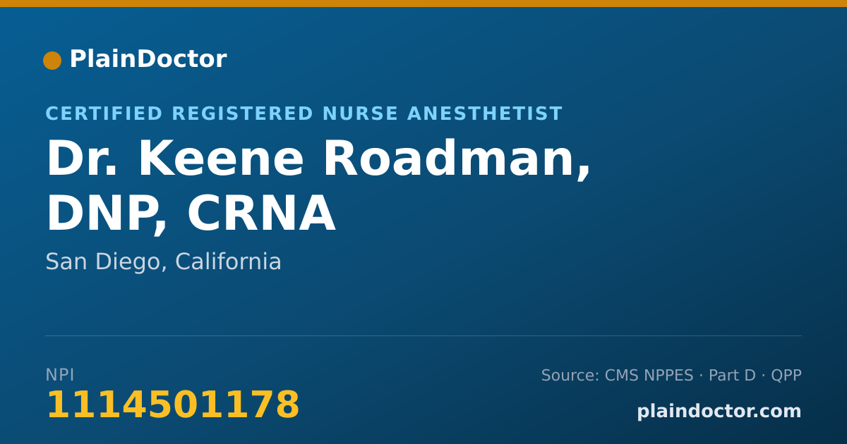 Shareable card for Keene Roadman, DNP, CRNA - Certified Registered Nurse Anesthetist, San Diego, CA