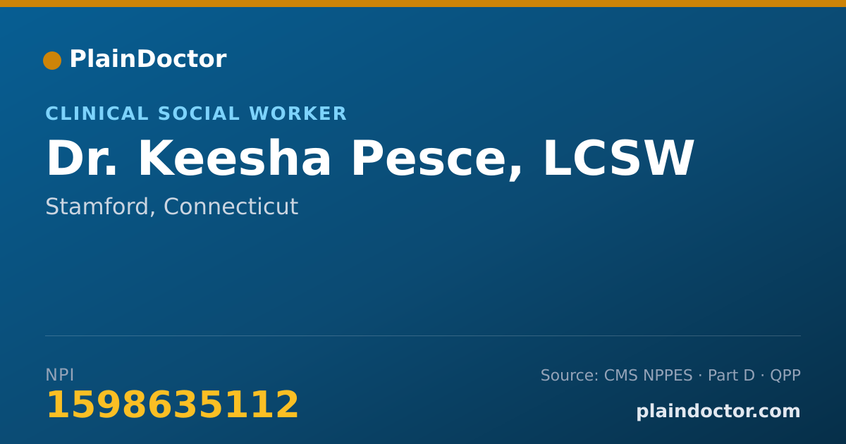 Shareable card for Keesha Pesce, LCSW - Clinical Social Worker, Stamford, CT