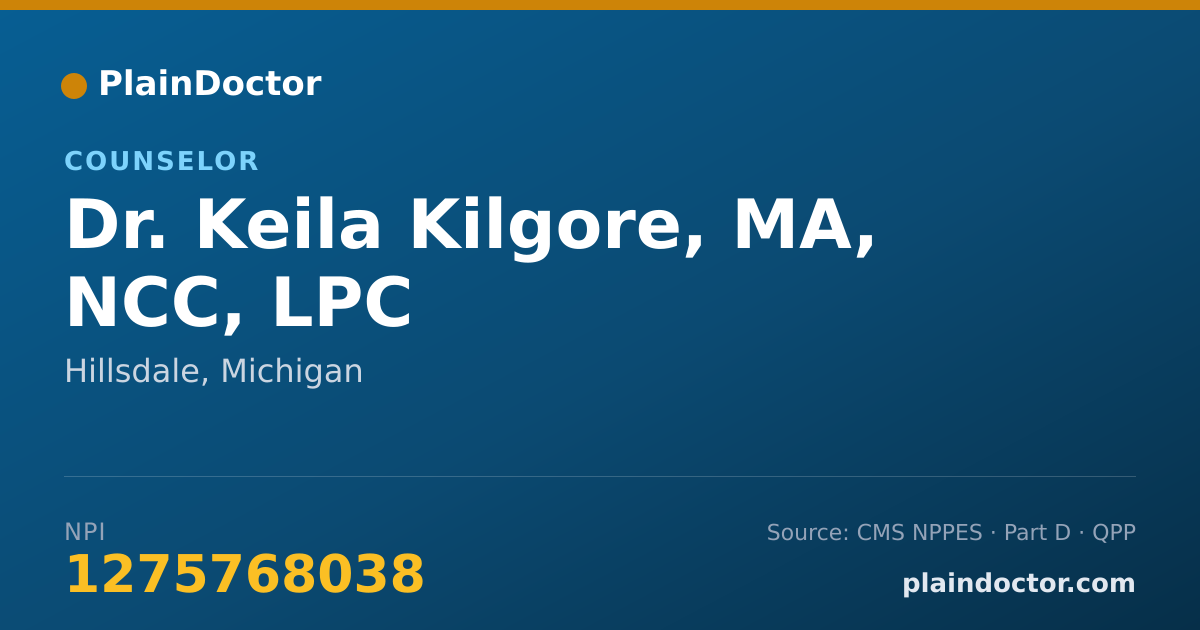 Shareable card for Keila Kilgore, MA, NCC, LPC - Counselor, Hillsdale, MI