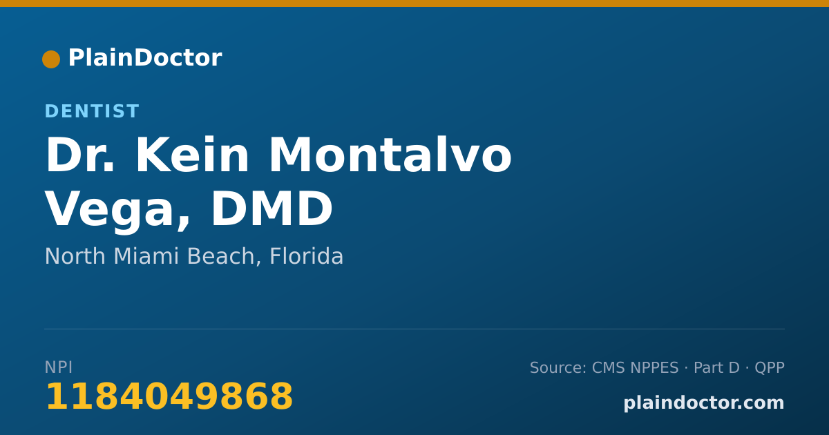Shareable card for Kein Montalvo Vega, DMD - Dentist, North Miami Beach, FL