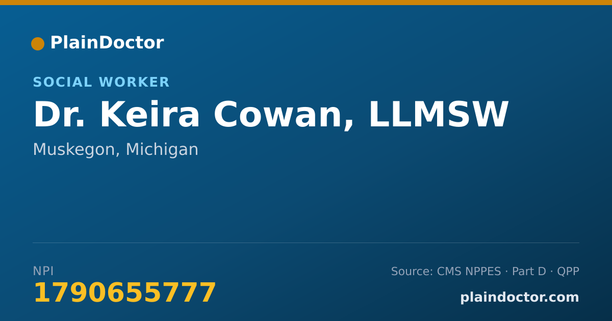 Shareable card for Keira Cowan, LLMSW - Social Worker, Muskegon, MI
