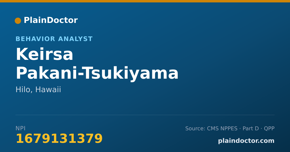 Shareable card for Keirsa Pakani-Tsukiyama - Behavior Analyst, Hilo, HI