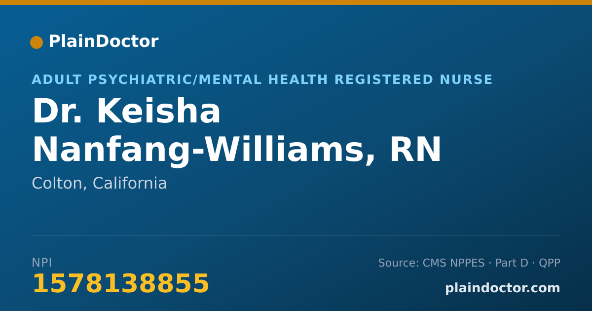 Shareable card for Keisha Nanfang-Williams, RN - Adult Psychiatric/Mental Health Registered Nurse, Colton, CA
