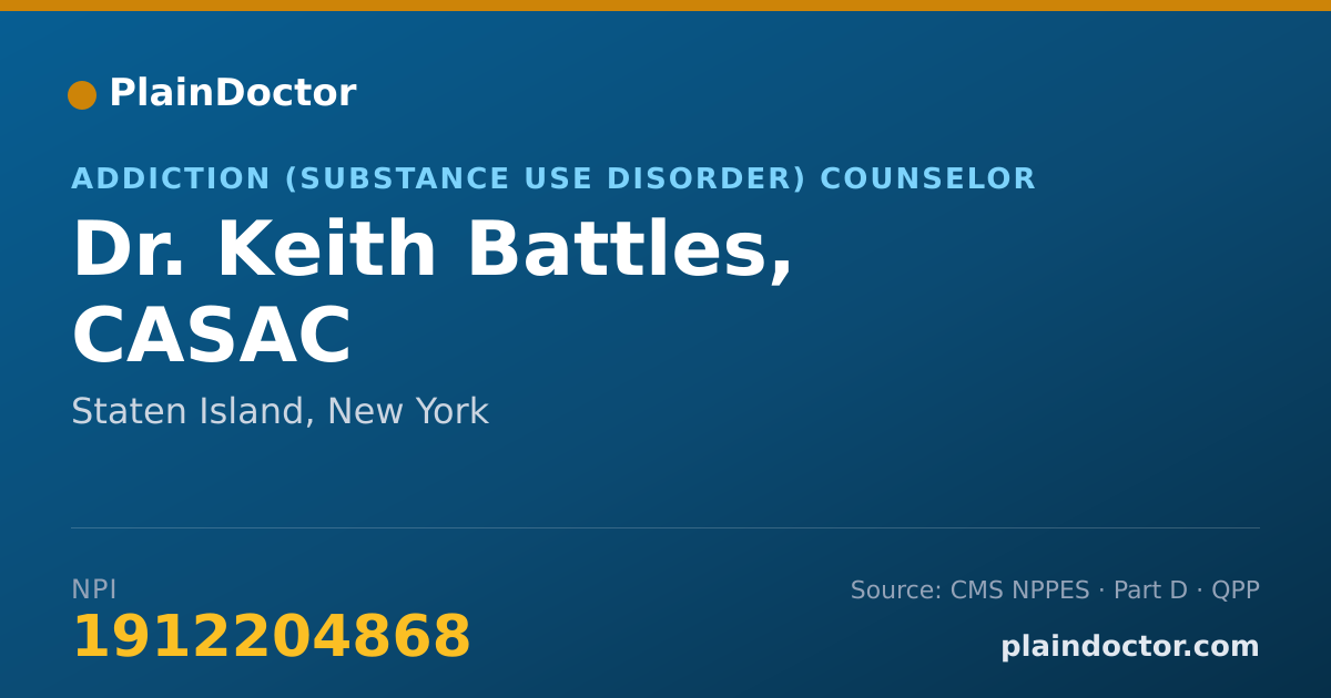 Shareable card for Keith Battles, CASAC - Addiction (Substance Use Disorder) Counselor, Staten Island, NY