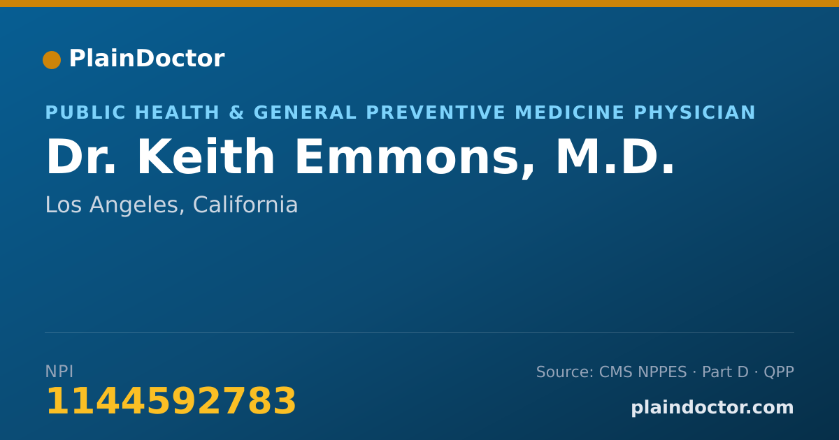 Shareable card for Keith Emmons, M.D. - Public Health & General Preventive Medicine Physician, Los Angeles, CA