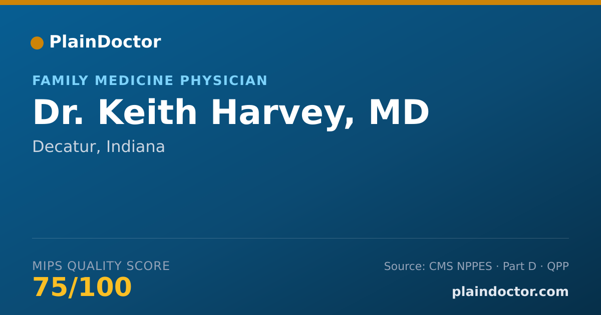 Shareable card for Keith Harvey, MD - Family Medicine Physician, Decatur, IN