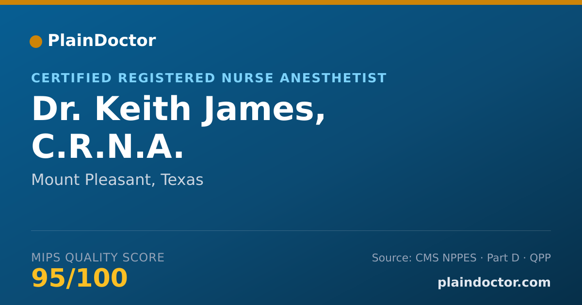 Shareable card for Keith James, C.R.N.A. - Certified Registered Nurse Anesthetist, Mount Pleasant, TX
