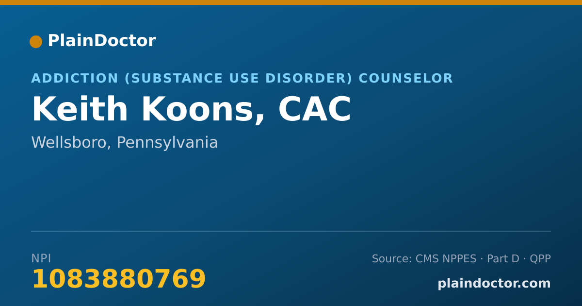 Shareable card for Keith Koons, CAC - Addiction (Substance Use Disorder) Counselor, Wellsboro, PA
