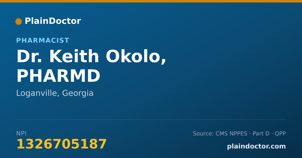 Shareable card for Keith Okolo, PHARMD - Pharmacist, Loganville, GA