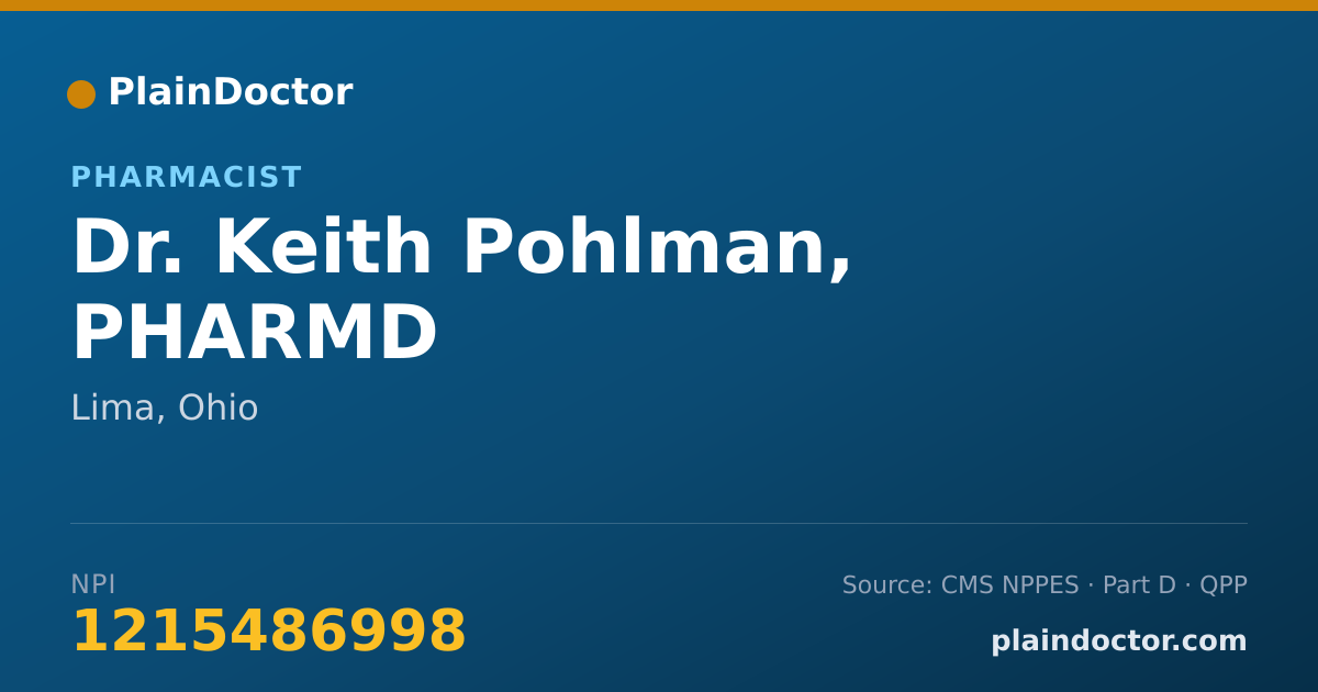 Shareable card for Keith Pohlman, PHARMD - Pharmacist, Lima, OH