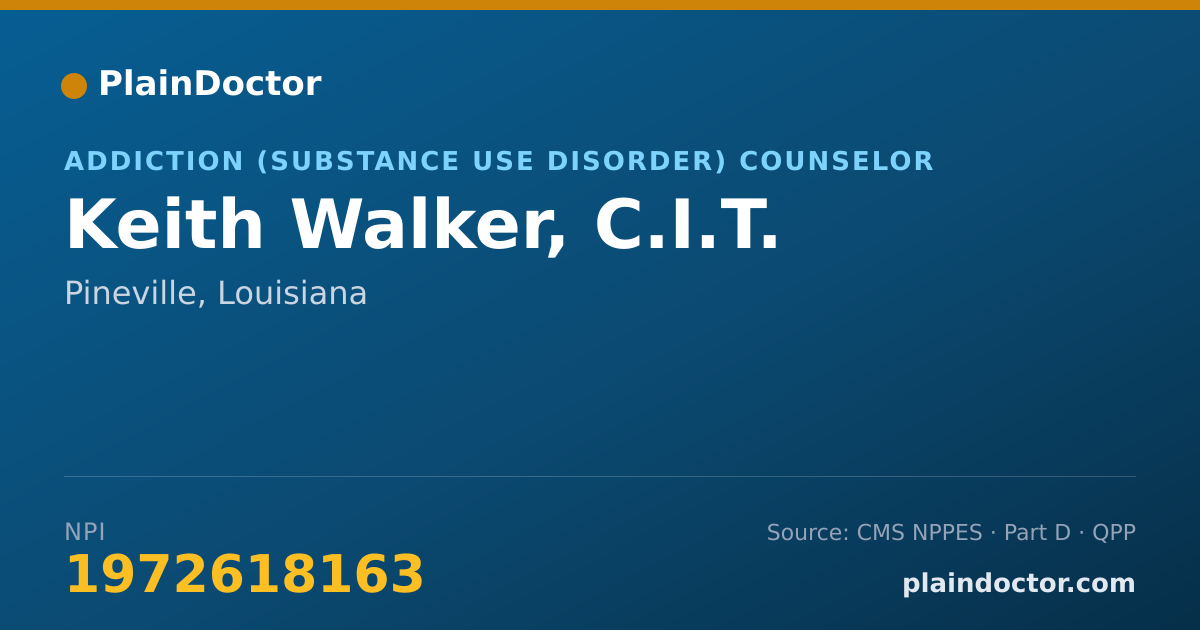 Shareable card for Keith Walker, C.I.T. - Addiction (Substance Use Disorder) Counselor, Pineville, LA
