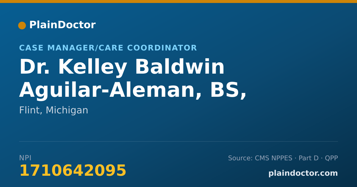 Shareable card for Kelley Baldwin Aguilar-Aleman, BS, CMHP, QIDP, QMHP - Case Manager/Care Coordinator, Flint, MI