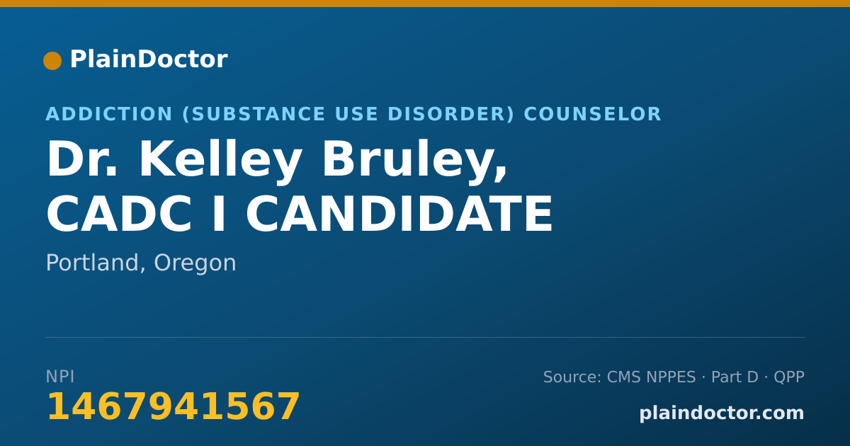Shareable card for Kelley Bruley, CADC I CANDIDATE - Addiction (Substance Use Disorder) Counselor, Portland, OR