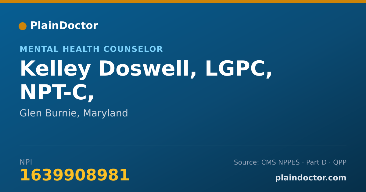 Shareable card for Kelley Doswell, LGPC, NPT-C, - Mental Health Counselor, Glen Burnie, MD
