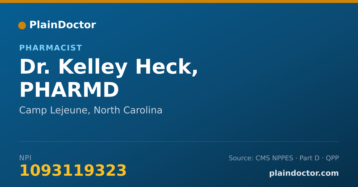 Shareable card for Kelley Heck, PHARMD - Pharmacist, Camp Lejeune, NC