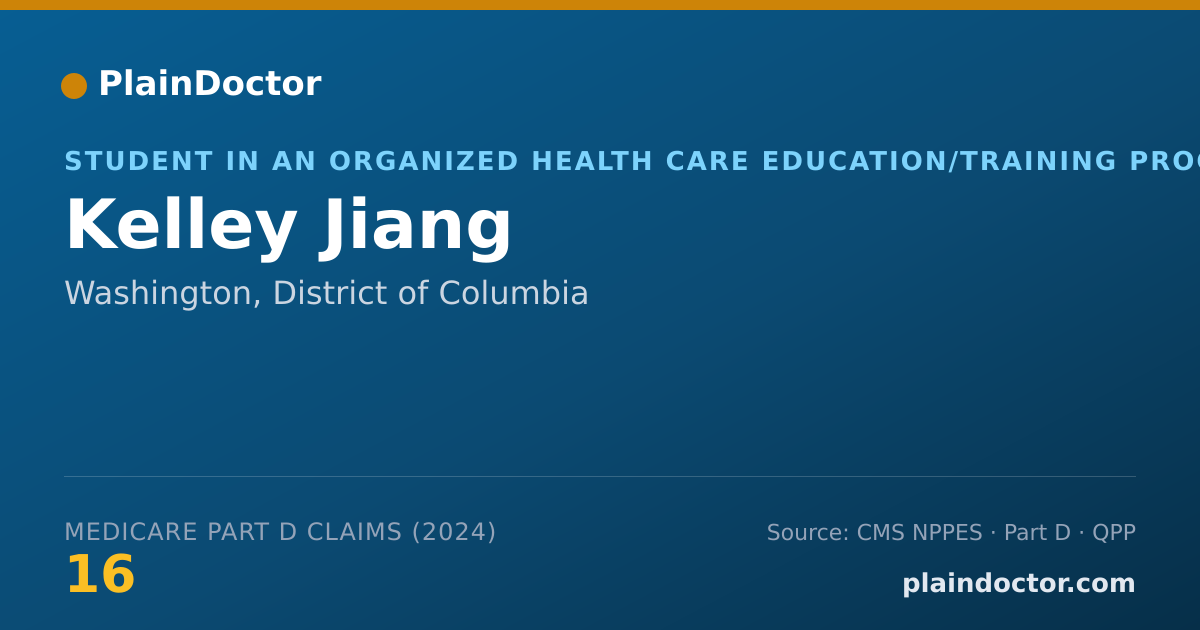 Shareable card for Kelley Jiang - Student in an Organized Health Care Education/Training Program, Washington, DC