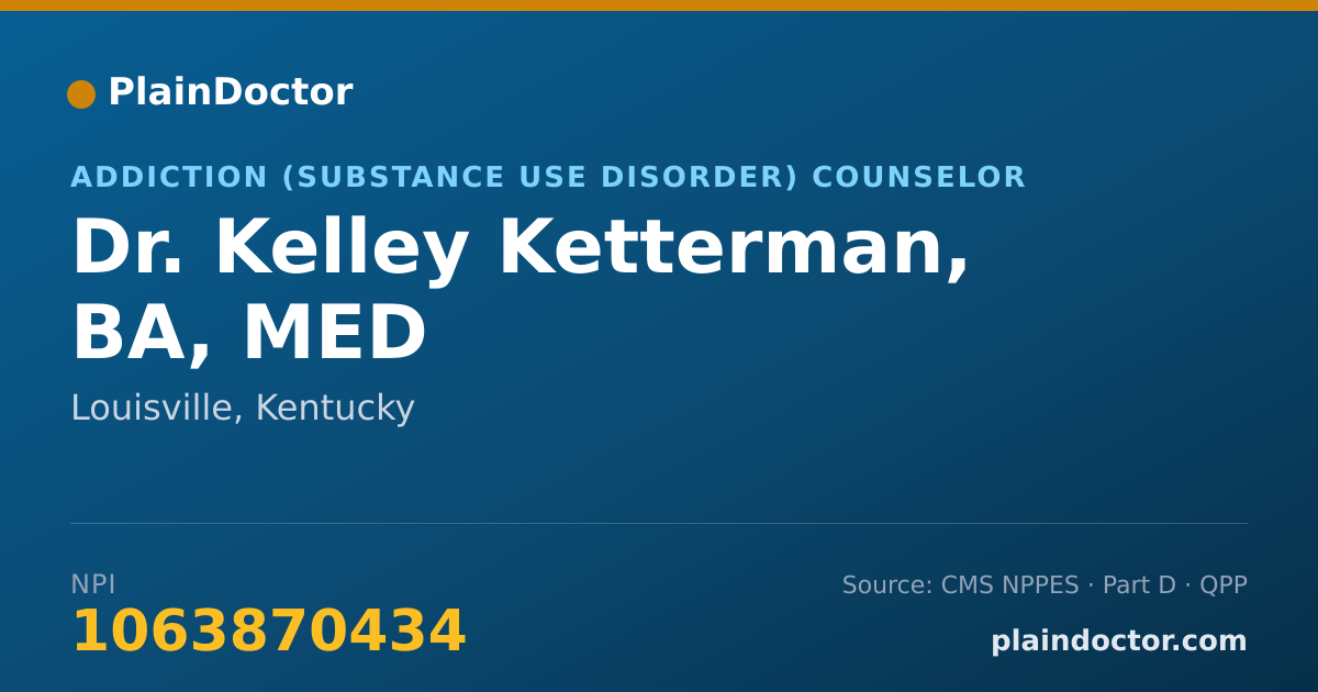 Shareable card for Kelley Ketterman, BA, MED - Addiction (Substance Use Disorder) Counselor, Louisville, KY