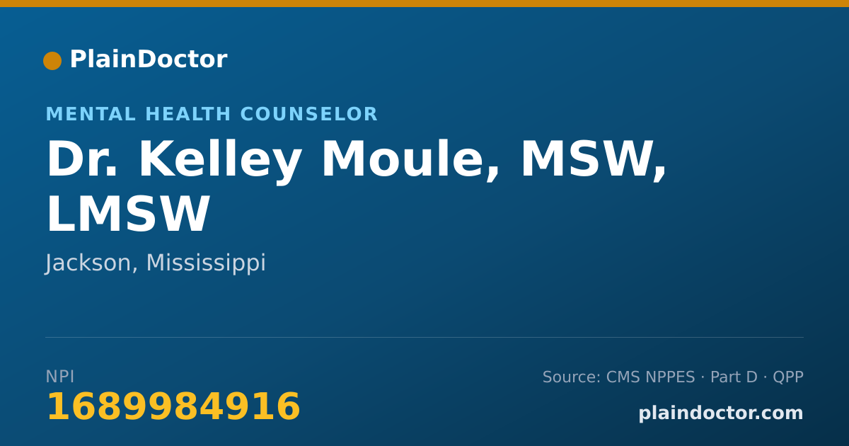 Shareable card for Kelley Moule, MSW, LMSW - Mental Health Counselor, Jackson, MS