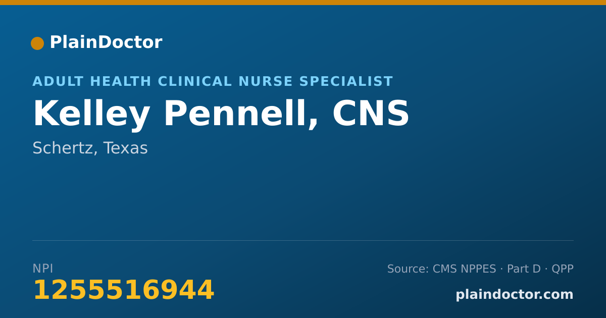 Shareable card for Kelley Pennell, CNS - Adult Health Clinical Nurse Specialist, Schertz, TX