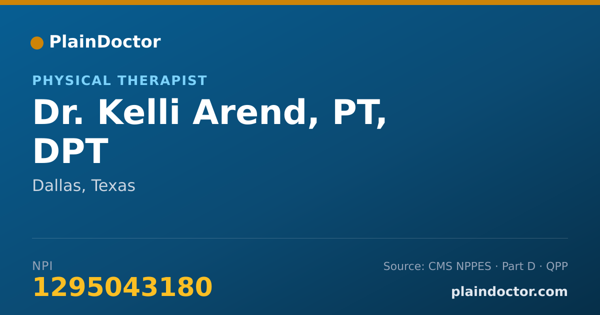 Shareable card for Kelli Arend, PT, DPT - Physical Therapist, Dallas, TX