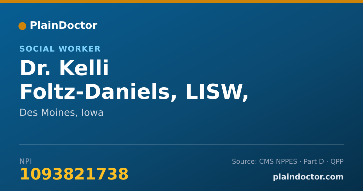 Shareable card for Kelli Foltz-Daniels, LISW, CADC - Social Worker, Des Moines, IA