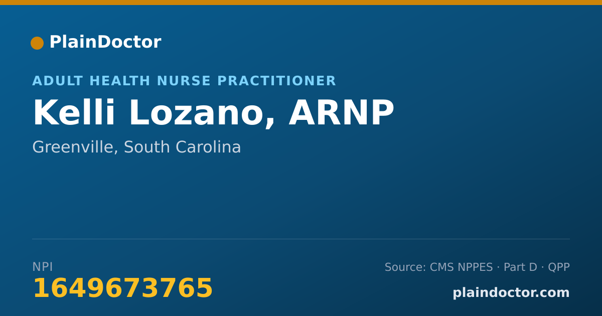 Shareable card for Kelli Lozano, ARNP - Adult Health Nurse Practitioner, Greenville, SC