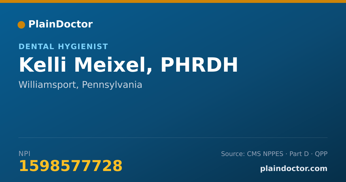 Shareable card for Kelli Meixel, PHRDH - Dental Hygienist, Williamsport, PA