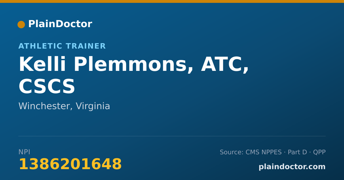 Shareable card for Kelli Plemmons, ATC, CSCS - Athletic Trainer, Winchester, VA