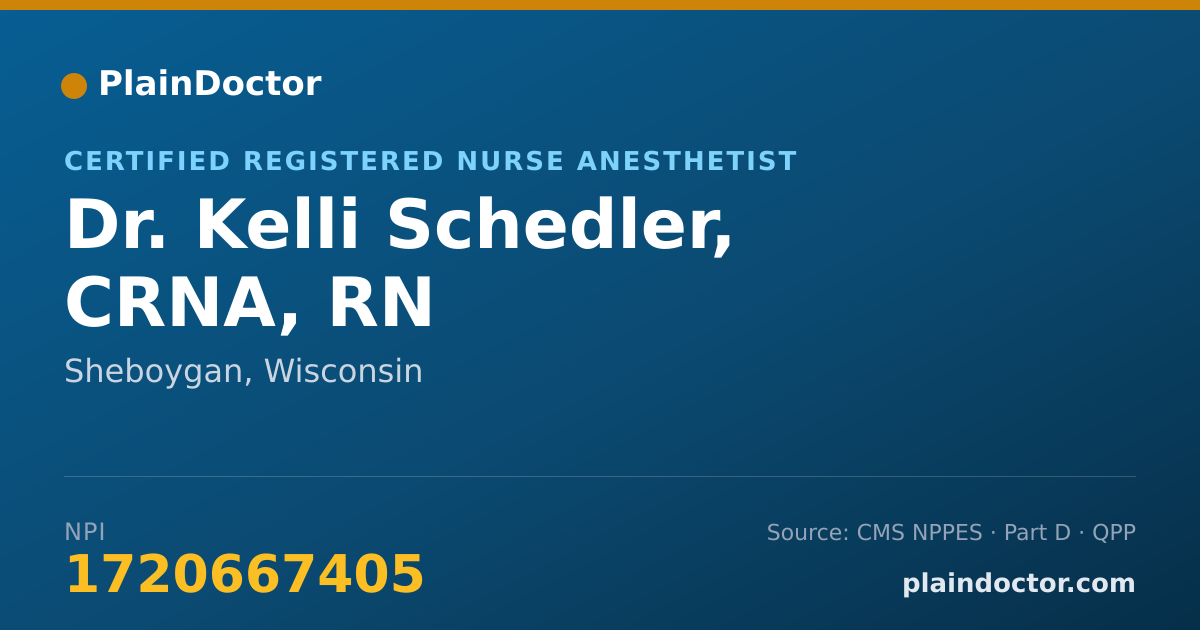 Shareable card for Kelli Schedler, CRNA, RN - Certified Registered Nurse Anesthetist, Sheboygan, WI