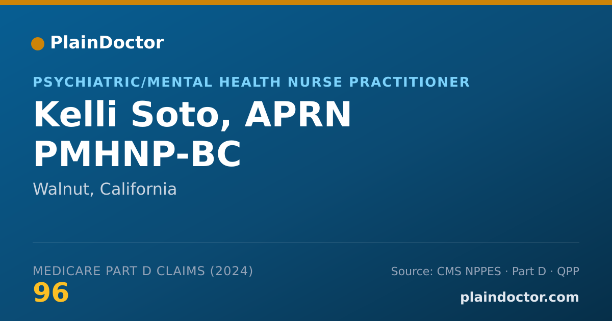 Shareable card for Kelli Soto, APRN PMHNP-BC - Psychiatric/Mental Health Nurse Practitioner, Walnut, CA