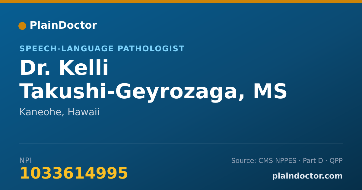 Shareable card for Kelli Takushi-Geyrozaga, MS CCC-SLP - Speech-Language Pathologist, Kaneohe, HI
